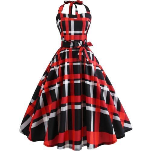 Retro Vintage Style Sleeveless with Bow 3D Skull Floral Printed 2018 Summer red Women Dress Halter Party Sexy Casual Dress