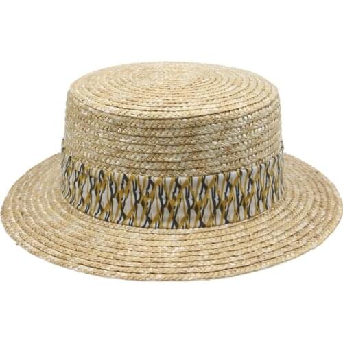 Women hat solid khaki flat top wide brim band belt women hats summer outdoor elegant fashionable pink blue straw panamas sun hat