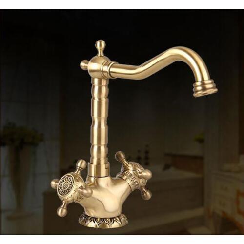 Europe style art carved antique brass finished so construction hot and cold basin faucet sink tap