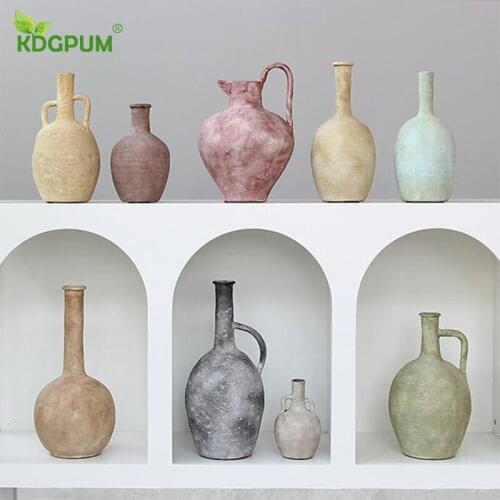 Modern Handmade Ceramic Vase Morandi Pottery Ornaments Model Room Bed Breakfast Soft Decoration Simple Flowers