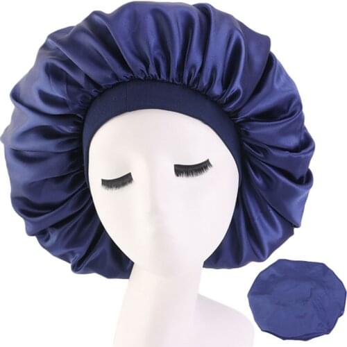 Extra Large Satin Silky Bonnet Sleep Cap with Premium Elastic Band For Women Solid Color Head Wrap Brimmed Nightcap Women ladies