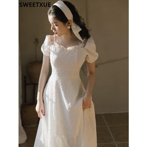 SWEETXUE French Retro Long Dress Fairy White Temperament Female Summer Black Princess Party Sweet Chic Dress Female Vestidos