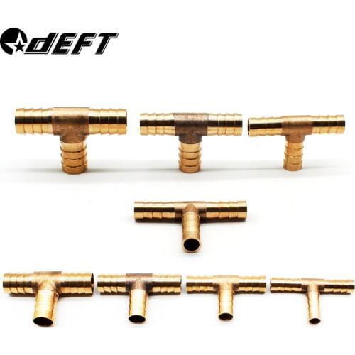 DEFT T-Shape Brass Tee Barb Hose Fittings 6mm 8mm 10mm 12mm 3 Way Hose Tube Barb Copper Barbed Coupling Connector Adapter