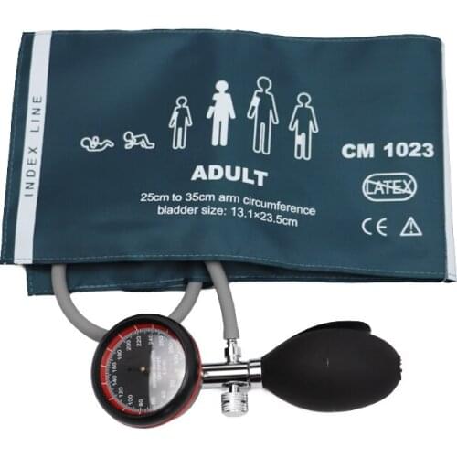 Green Medical Blood Pressure Monitor BP Adult Upper Cuff Tonometer Arm Aneroid Sphygmomanometer with Manual Pressure Gauge Meter