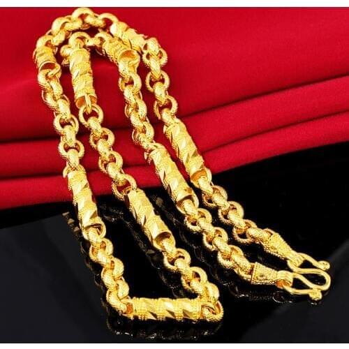 Solid Column Chain With Rope Chain Necklace 18K Gold Newest Domineering Mens Necklace Jewelry Collier Homme