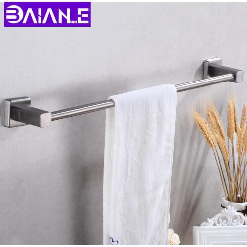 Towel Bar Single Wall Mounted Bathroom Towel Rack Hanging Holder Stainless Steel Robe Towel Rail Hanger Shelf Bathroom Hardware