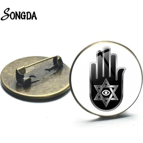 Hamsa Hand Vintage Badges Brooches for Women Curse Ouija Witch Bronze Color Pins For Jeans Christmas Gifts Accessories Supply