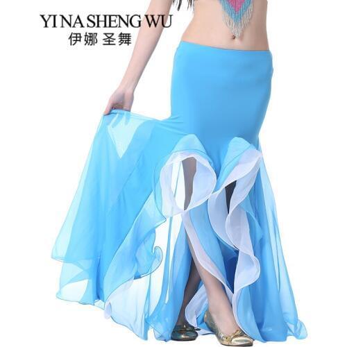 Oriental Belly Dance Skirt Floor-Length Sexy Belly Dance Crystal Cotton Double Slit Skirt Oriental Dance Skirt For Women 9Colors
