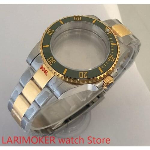 Sealed back 40mm sapphire glass with 904L stainless steel gold bracelet with ETA NH36 MH35 cases bezel sea green