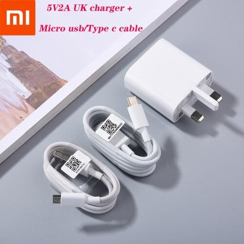XIAOMI USB Charger UK Plug 5V2A Adapter Micro USB Type C Cable For Xiaomi Mi A1 A2 Lite Note 2 3 Redmi S2 8 8A 7 7A 6 6A 5 5A 4X