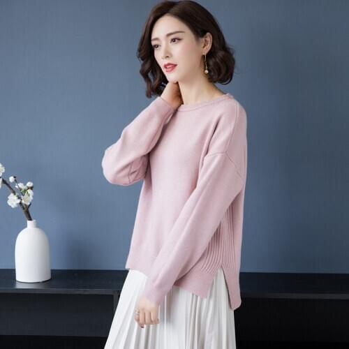 Women Thicker Sweater Pullover Autumn Winter Solid Color Long Sleeve Knitted Sweaters Round Collar Loose Bottom Top Wear H9370