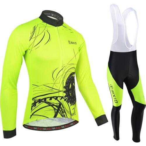 Genuine Old Brand BXIO Winter Cycling Clothing Fluorescent Yellow Thermal Fleece Pro Team Bicycle Jersey Set Ropa Ciclismo 183