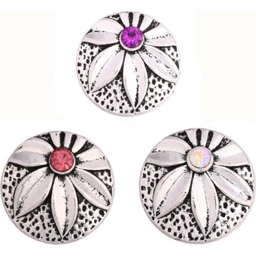 10pcs/lot Flower Round Snap Buttons Fit 18mm/20mm DIY Snap Bracelet Rhinestone Stone Buttons Jewelry