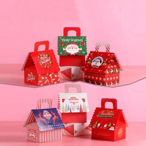 10pcs/lot Christmas Decoration Creative House Shape Paper Folding Box Christmas Portable Gift Box 12x12x6.5cm
