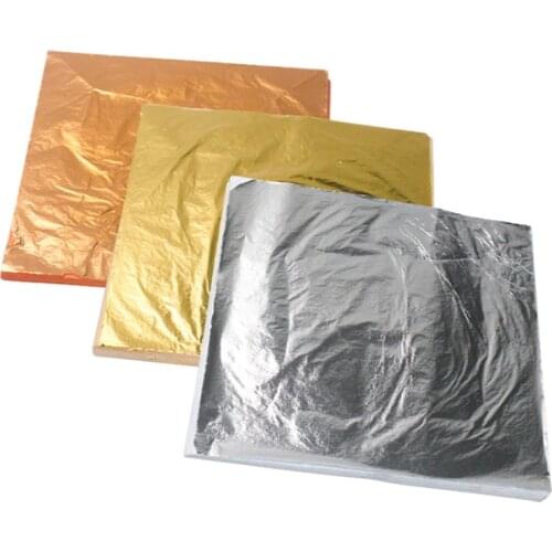 100 Pieces Pack Imitation Gold Silver Rose Gold Leaf 14 x 14 CM Transfer Gilding Painting Genuine Pure Aluminum Copper Leaf