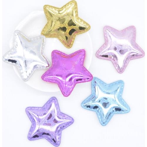 12Pcs/lot 48mm Padded PU Glitter Star for DIY Hair Clips Bow Headband Decor Applique Baby Clothes Hat Bag Ornament Patches L28