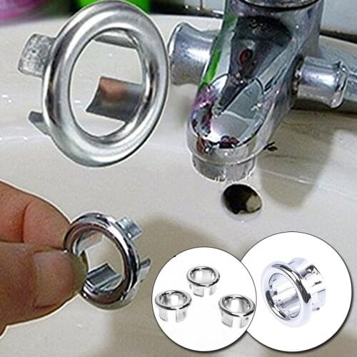 3Pcs Practical Bathroom Basin Sink Overflow Cover Round Insert Chrome Ring Hole Cap Replacement Lavatory Hole Overflow Cover