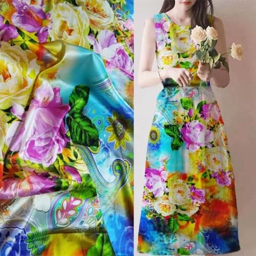 Aangepaste Zomer Gedrukt Digitale Moerbei Zijde Stretch Satijnen Stof Voor Jurk 19Momme Brand Design Diy Naaien Gratis Verzendin