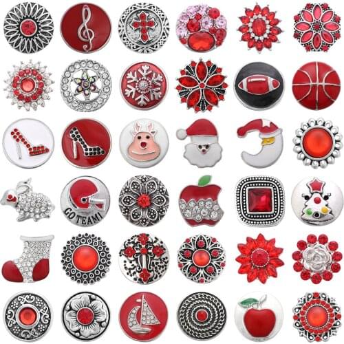 5pcs/lot Wholesale Snap Jewelry Mixed Red Rhinestone Metal Snaps Buttons Fit 18mm 20mm Snap Button Jewelry Bracelets
