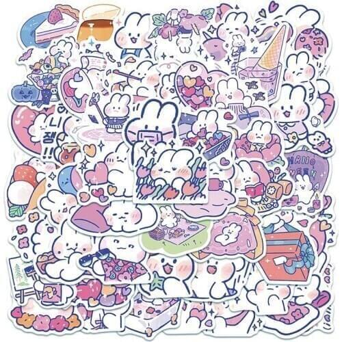 50Pcs Japanese And Korean Cute Cartoon Soft Cute Rabbit Stickers For Suitcase Diary Book Refrigerator Scrapbook DIY Sticker