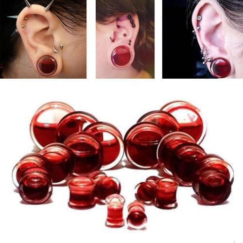 Pair Blood Red Liquid Filled Ear Plugs Flesh Tunnels Ear Gauges Saddle Body Piercing Jewelry Ear Reamer Expander 6-20mm