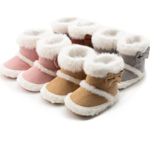 Baby Boy Girl Boots Shoes Fashion Winter Warm Snow Soft Boots Solid Color Elegant Bowknot Knitting Cotton Wool Half Boots 0-18M