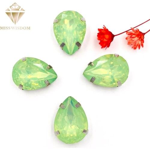 Decoration Matt Light green opal teardrop sew on rhinestones with claw flatback Resin loose rhinestones DIY garment Accessories