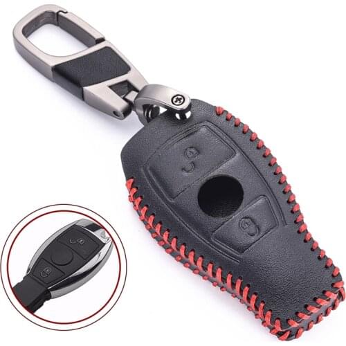 For Mercedes Benz A AMG Cla Class A180 A200 A260 Car Key Case 2 Buttons Keychain Keyring Black Leather Protector Shell Cover