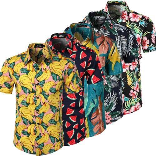 5 Style mens Hawaiian Beach Shirt Floral Fruit Print Shirts Tops Casual Short Sleeve Summer Holiday Vacation Fashion Plus size