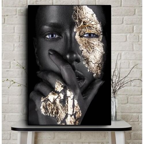 And Prints Scandinavian Wall Art Picture for Living Room African Art Black and Gold Woman Oil Painting on Canvas Cuadros Posters