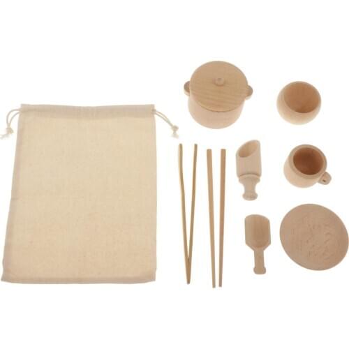 EXQUISITE WOOD KICTHENWARE TOY SET POT BOWL CHOPSTICKS CUP ROLE PLAY TOY