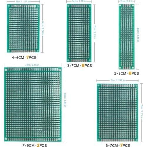 Aokin Prototype Board 32pcs Universal Printed Circuit PCB Printed Circuit Board 5 Different Sizes Double Sided Prototyping Board