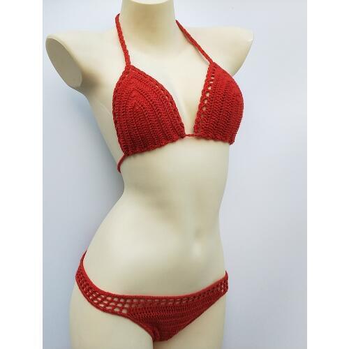 Have Lining Chest Pad Micro Bikini Set Women Crochet Sexy Swimsuit Solid Bikini Backless Swimwear Low Waist Bathing Suit Female