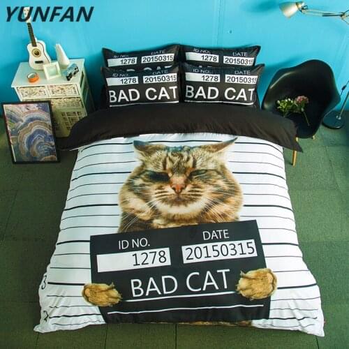 BAD CAT Bedding Sets White stripe 3pcs soft bedclothes duvet cover quilt cover pillow cases BeddingOutlet Good quality