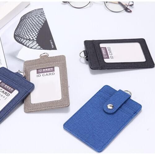 Portable Leather Business ID Card Credit Wallet Badge Holder Purse Lanyard 20CA