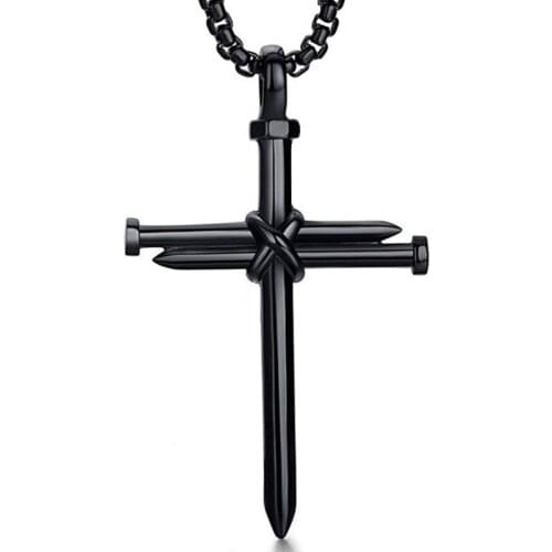 Creative Mens and Womens Cross Nail Necklace Punk Jewelry Fashion Titanium Steel Rope Cross Pendant Necklace Jewelry Gift