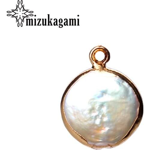 1pcs 14mm Natural White Pearl Pendant Round Flat Charms Pendant Beads For DIY Jewelry Necklace Making Accessories