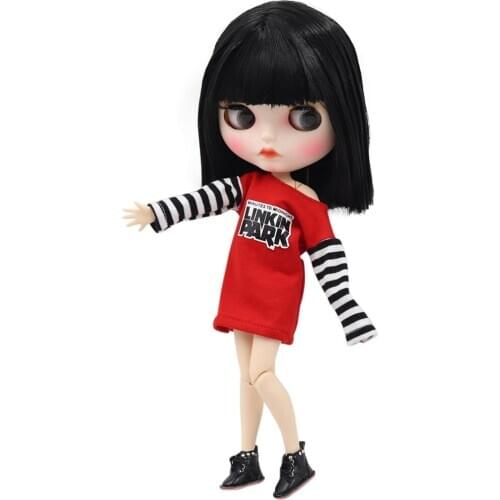 ICY DBS Blyth Doll 1/6 bjd white skin joint body Handsome black short straight hair matte face with eyebrows Lip gloss sd toy