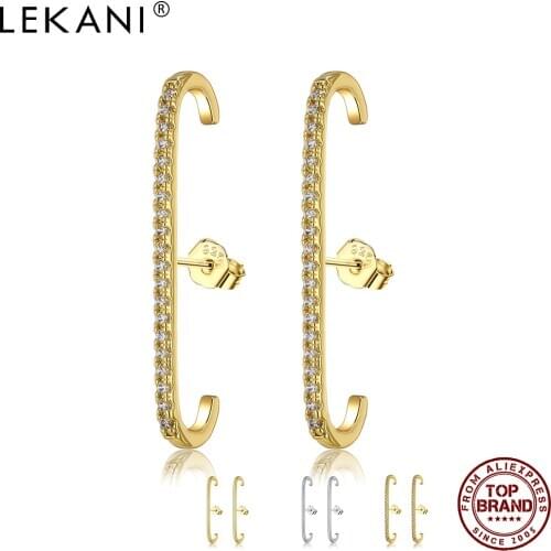 LEKANI European and American Gold Color Stud Earrings For Women Shiny Cubic Zirconia Earring Party Fashion Jewelry New Arrival