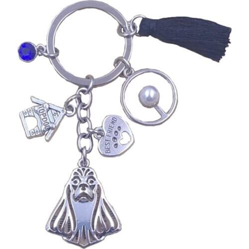 Cocker Spaniel Dog Animal Hot Sale Ethnic Keychain Handmade Key Ring Pet Tassels Vintage Silver Color Women Men Jewelry K084-085