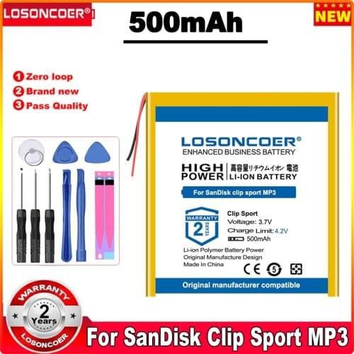 LOSONCOER 500mAh Replacement Battery For SanDisk Clip Sport Battery SDMX24 Bluetooth MP3 Batteries