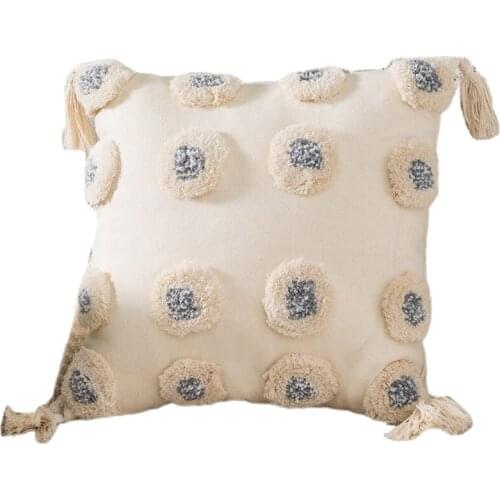 Morocco Contrast Color Double Circle Cushion Cover Bohemian Woven Tufted Tassels Decorative Square Throw Pillow Case