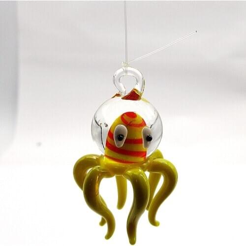 Micro Ocean world aquarium decoration pendant handmade floating glass octopus figurine Fish tank Marine animal statues ornament