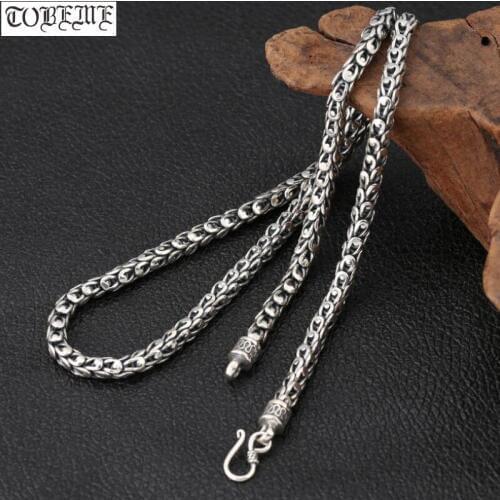 Handmade 100% 925 Silver Man Necklace Vintage 925 Sterling Dragon-Skin Necklace Pure Sliver Longevity Symbol Good Luck Necklace