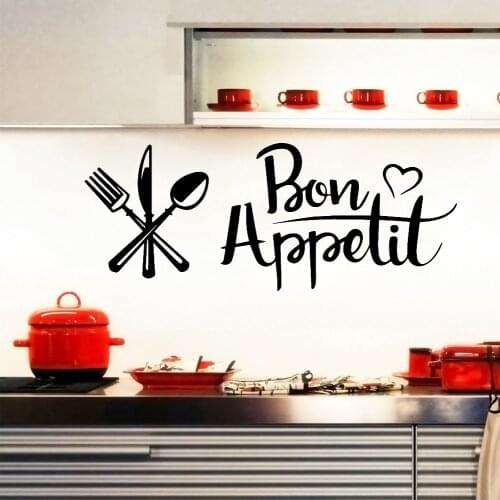 Kitchen Restaurant Wall Sticker Dinning Room Decoration French Decal Quote Appetit Vinyl Decals Spoon Flork Tableware Stickers