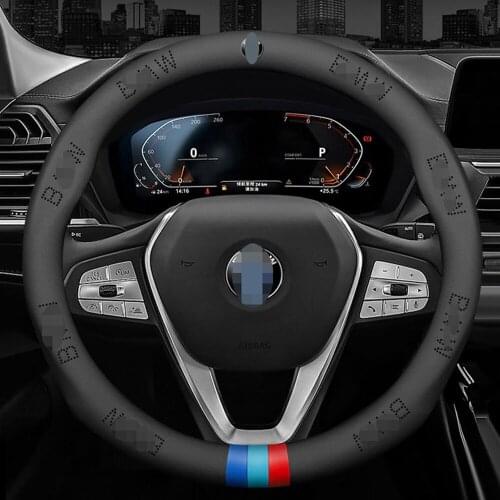 Cow Leather Car Steering Wheel Cover All Season Fur Cow Leather For E90 320i 325i 330i 335i E87 M3 E92 M3 E87 E81 E82 E88 E90