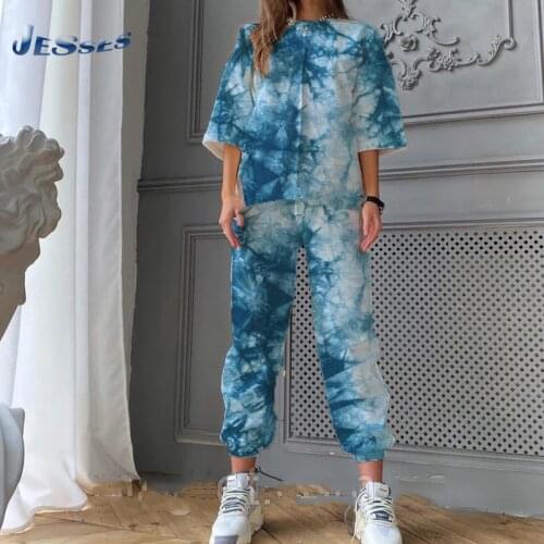 Leisure Summer Short Sleeveless Female Sports Sets Color Printing Tie Dye Pajama Home Wear Trousers Tracksuit 2 Pcs Summer Suits