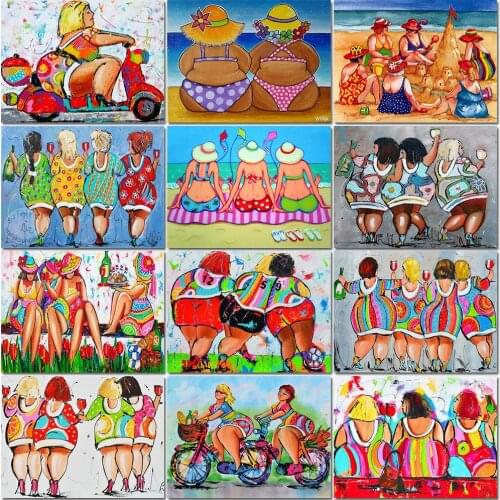 Full Square/Round Drill 5D Diy Diamond Painting Cartoon Sexy Fat Girl Ladies Diamond Embroidery Cross Stitch Diamond Home Decor