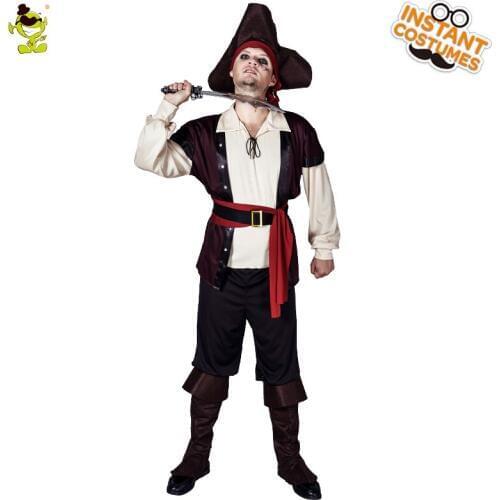 QLQ Adult Mens Cool Pirate Costume Cosplay Pirate Clothing Role Play Halloween Party for Purim Party Male Pirates