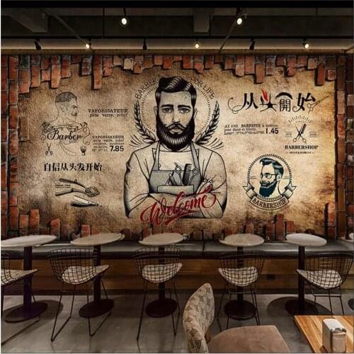 Retro Nostalgic Hairdresser Barber Shop Wall Paper 3D Hair Salon Hair Store Industrial Decor Background Mural Wallpaper 3D